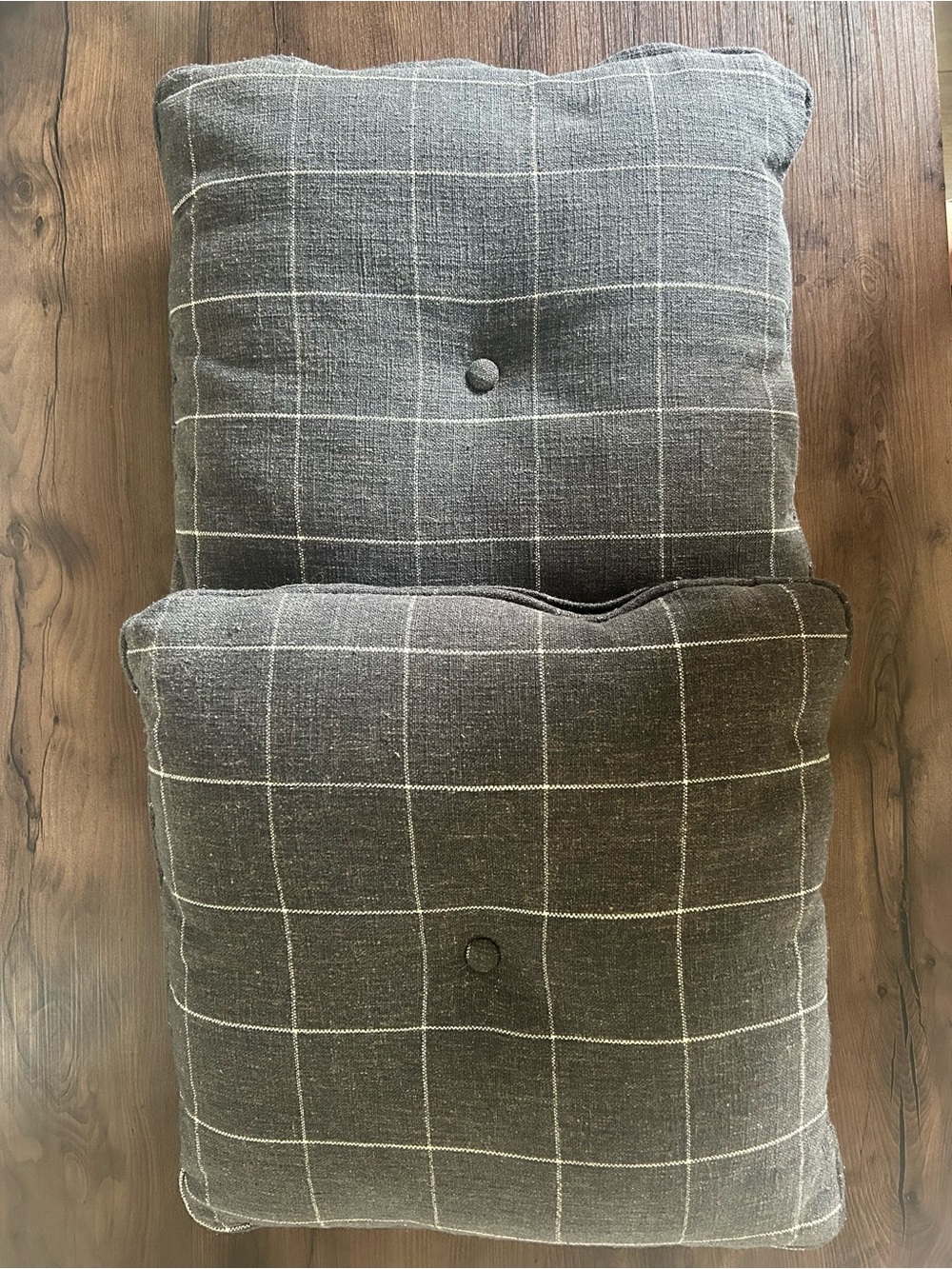 Gray Windowpane Check Tufted Throw Pillows